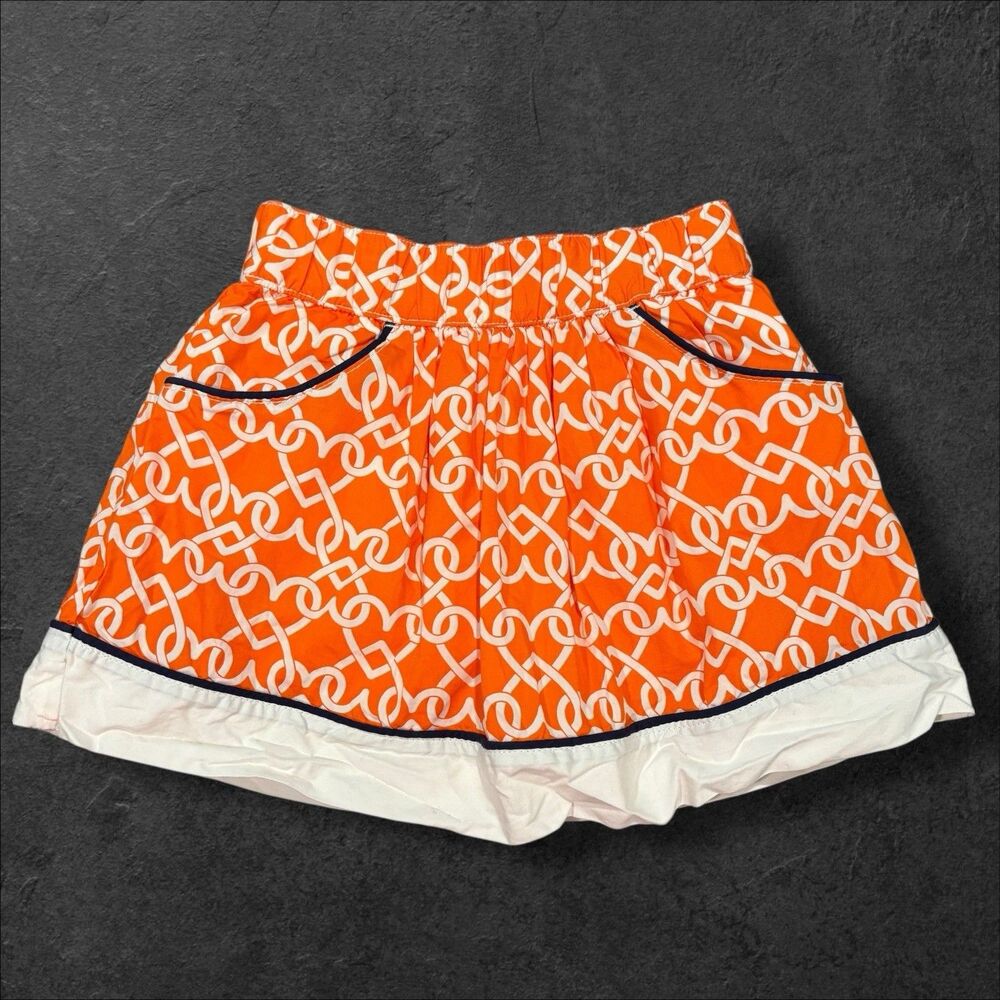 Gymboree Girls Skirt Size 4 Orange White Chain Print Lined Cotton Preppy 2015